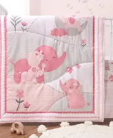 The Peanutshell Pink Elephant Crib Bedding Set for Baby Girls, 3 Piece Nursery Set