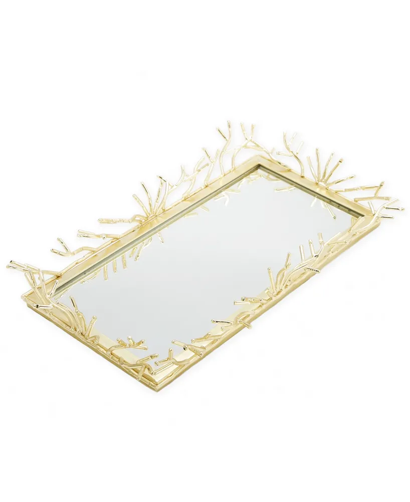 Classic Touch Rectangular Decorative Mirror Tray Design Border, 12" x 6" - Gold