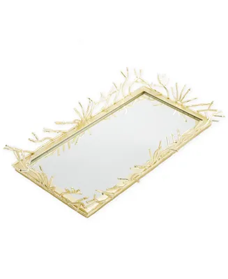 Classic Touch Rectangular Decorative Mirror Tray Design Border, 12" x 6" - Gold