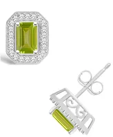 Macy's Peridot (1-2/5 ct. t.w.) and Diamond (1/5 ct. t.w.) Halo Studs in Sterling Silver