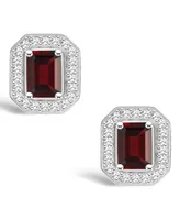 Macy's Garnet (1-2/5 ct. t.w.) and Diamond (1/5 ct. t.w.) Halo Studs in Sterling Silver