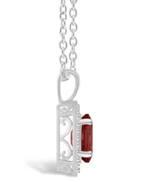 Macy's Garnet (1-1/2 ct. t.w.) and Diamond (1/8 ct. t.w.) Halo Pendant Necklace in Sterling Silver