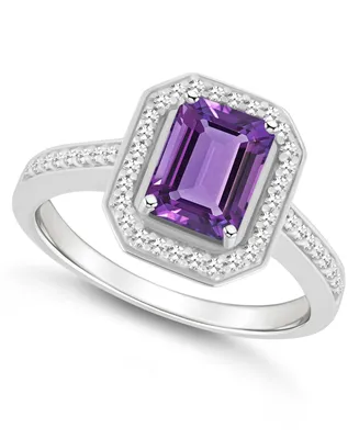 Macy's Amethyst (1-3/5 ct. t.w.) and Diamond (1/5 Halo Ring Sterling Silver