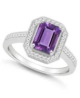 Macy's Amethyst (1-3/5 ct. t.w.) and Diamond (1/5 Halo Ring Sterling Silver