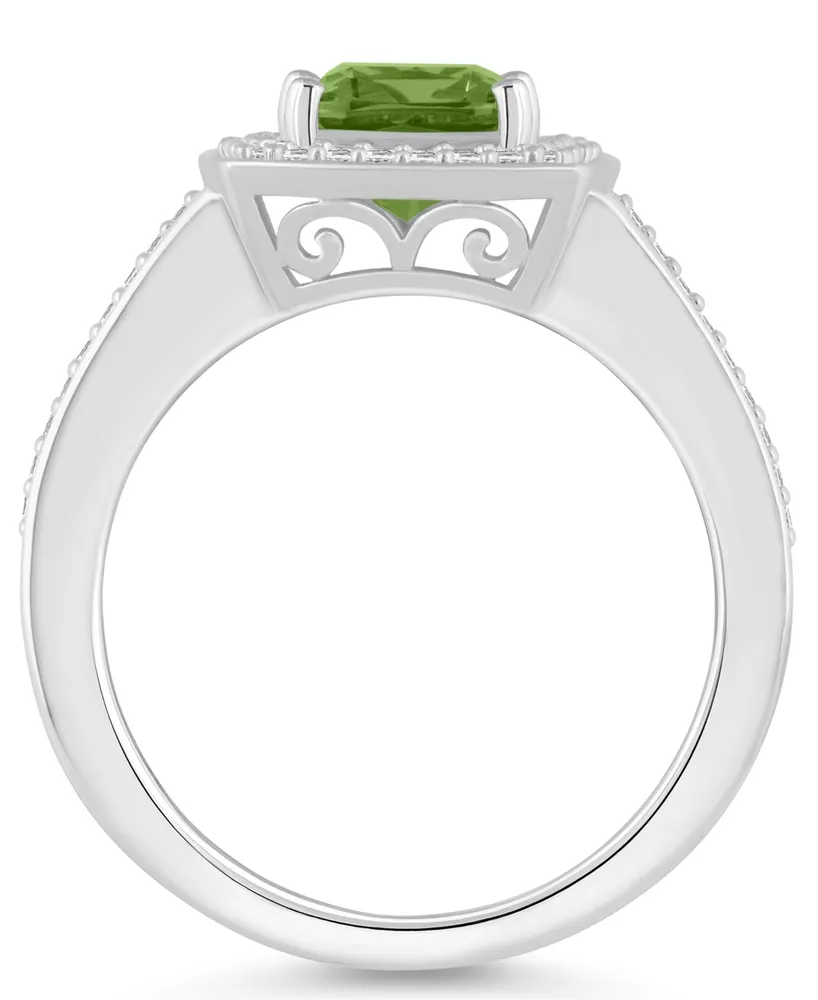 Macy's Peridot (1-1/2 ct. t.w.) and Diamond (1/4 Halo Ring Sterling Silver