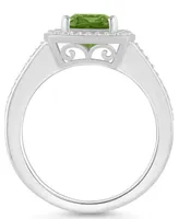 Macy's Peridot (1-1/2 ct. t.w.) and Diamond (1/4 Halo Ring Sterling Silver