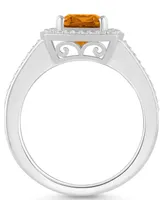 Macy's Citrine (1-1/2 ct. t.w.) and Diamond (1/4 Halo Ring Sterling Silver