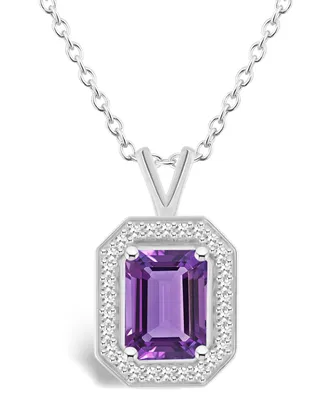 Macy's Amethyst (1-3/5 ct. t.w.) and Diamond (1/7 ct. t.w.) Halo Pendant Necklace in Sterling Silver
