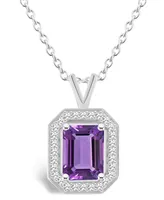 Macy's Amethyst (1-3/5 ct. t.w.) and Diamond (1/7 ct. t.w.) Halo Pendant Necklace in Sterling Silver