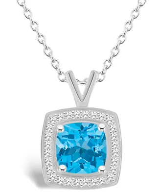 Macy's Blue Topaz (1-3/4 ct. t.w.) and Diamond (1/7 ct. t.w.) Halo Pendant Necklace in Sterling Silver