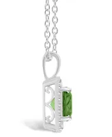 Macy's Peridot (1-1/2 ct. t.w.) and Diamond (1/7 ct. t.w.) Halo Pendant Necklace in Sterling Silver