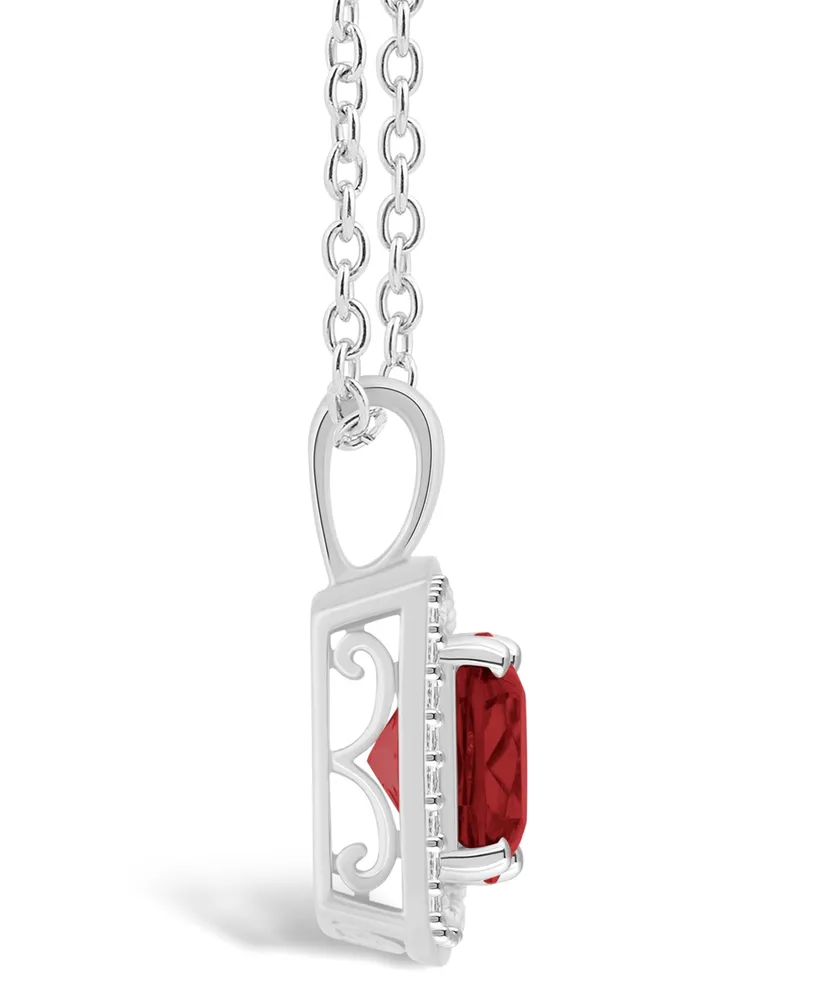 Macy's Garnet (1-3/4 ct. t.w.) and Diamond (1/7 ct. t.w.) Halo Pendant Necklace in Sterling Silver