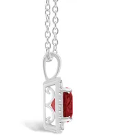 Macy's Garnet (1-3/4 ct. t.w.) and Diamond (1/7 ct. t.w.) Halo Pendant Necklace in Sterling Silver