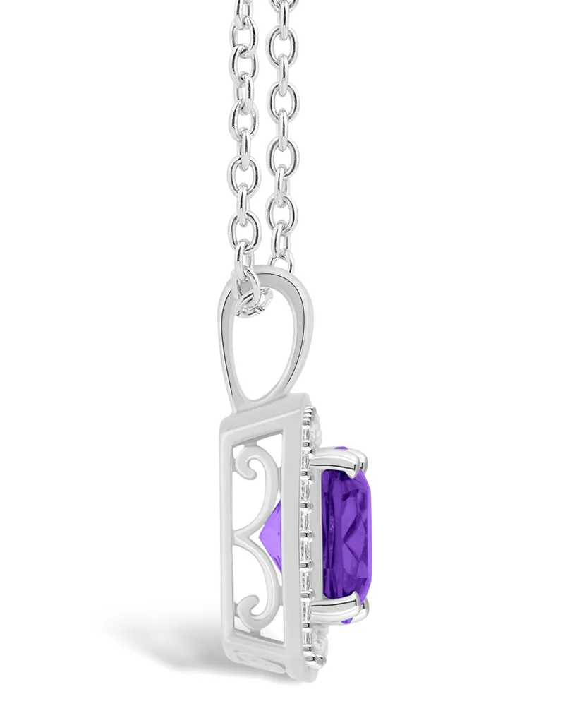 Macy's Amethyst (1-1/2 ct. t.w.) and Diamond (1/7 ct. t.w.) Halo Pendant Necklace in Sterling Silver