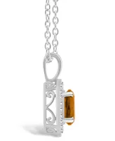 Macy's Citrine (1-1/4 ct. t.w.) and Diamond (1/8 ct. t.w.) Halo Pendant Necklace in Sterling Silver