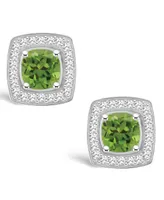 Macy's Peridot (1-1/3 ct. t.w.) and Diamond (1/5 ct. t.w.) Halo Studs in Sterling Silver