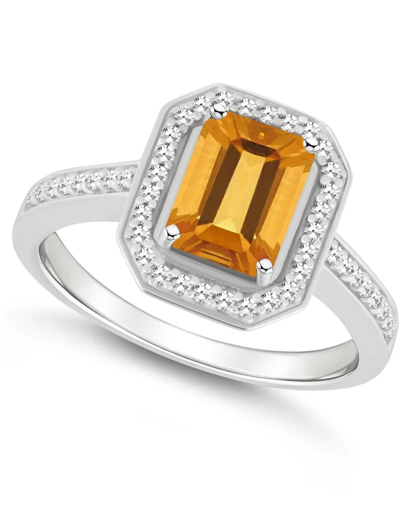 Macy's Citrine (1-3/5 ct. t.w.) and Diamond (1/5 Halo Ring Sterling Silver