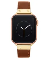 Anne Klein Women's Brown Genuine Leather Band Compatible with 42/44/45/Ultra/Ultra 2 Apple Watch - Brown, Gold