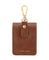 Anne Klein Women's Honey Brown Faux Leather Case with Spring Clip designed for AirPods - Honey Brown, Gold