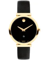 Movado Women's Museum Classic Swiss Automatic Black Genuine Leather Strap Watch 32mm