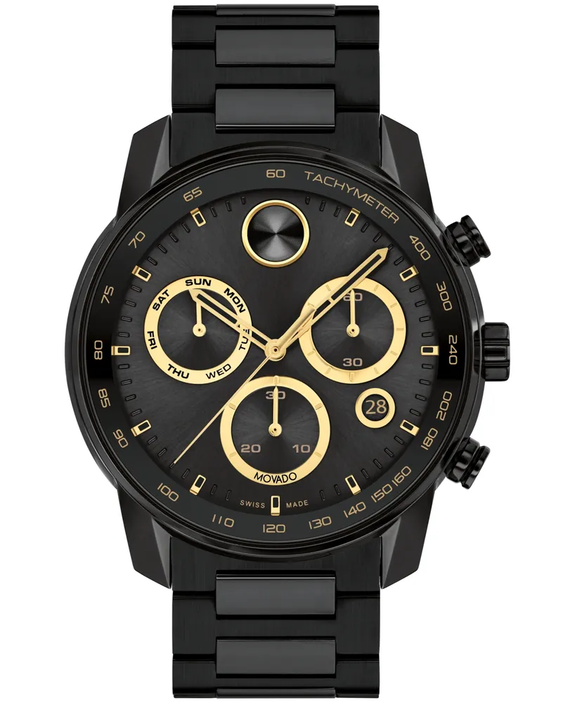 Movado Men's Bold Verso Swiss Quartz Chronograph Ionic Plated Black Steel Bracelet Watch 44mm