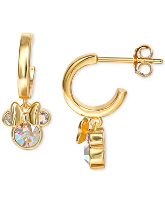 Disney Crystal Minnie Mouse Dangle Hoop Earrings in 18k Gold-Plated Sterling Silver