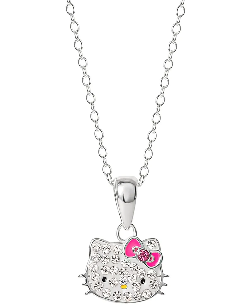 Crystal & Enamel Hello Kitty Pendant Necklace in Sterling Silver, 16"+ 2" extender