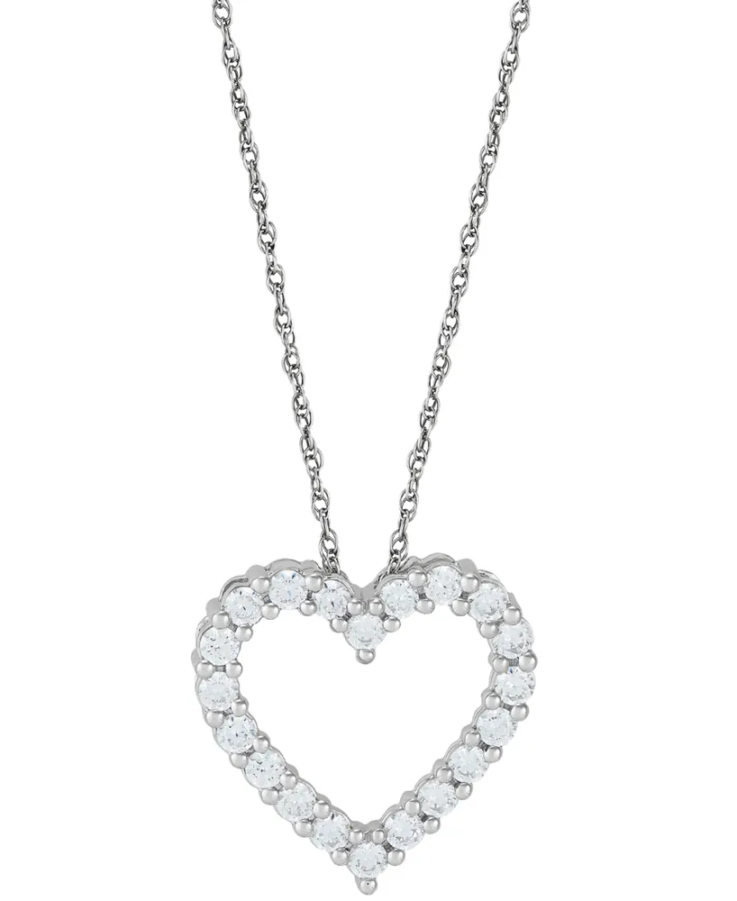 Grown With Love Lab Grown Diamond Heart Pendant Necklace (1 ct. t.w.) in 14k White Gold, 16" + 2" extender