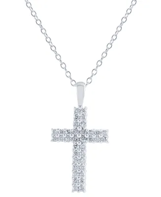 Diamond Double Row Cross 18" Pendant Necklace (1/4 ct. t.w.) in 14k White Gold