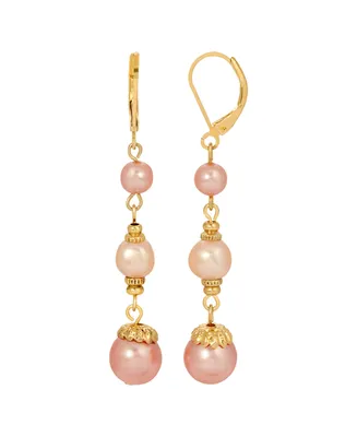 2028 Pink and White Drop Imitation Pearl Earrings