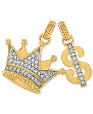 Esquire Men's Jewelry 2-Pc. Set Cubic Zirconia Crown and Dollar Sign Pendants in 14k Gold-Plated Sterling Silver, Created for Macy's