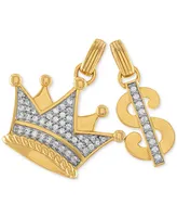 Esquire Men's Jewelry 2-Pc. Set Cubic Zirconia Crown and Dollar Sign Pendants in 14k Gold-Plated Sterling Silver, Created for Macy's