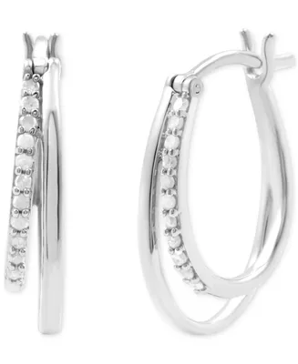 Diamond & Polished Double Oval Hoop Earrings (1/4 ct. t.w.) in Sterling Silver