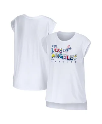 Women's Wear by Erin Andrews White Los Angeles Dodgers Greetings From T-shirt