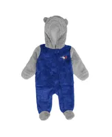 Newborn and Infant Boys Girls Royal, Gray Toronto Blue Jays Game Nap Teddy Fleece Bunting Full-Zip Sleeper