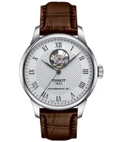 Tissot Men's Swiss Automatic Le Locle Powermatic 80 Open Heart Brown Leather Strap Watch 39mm