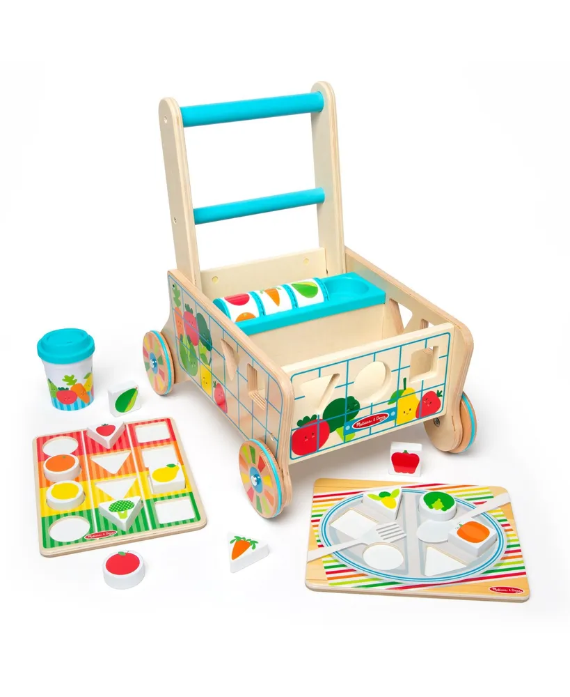 Melissa and Doug Wooden Shape Sorting Grocery Cart Push Toy & Puzzles