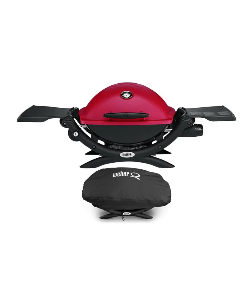 Weber Q 1200 Liquid Propane Grill (Red) With Grill Cover
