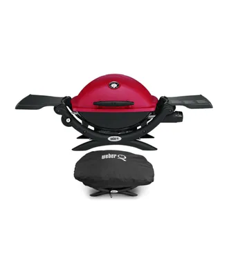 Weber Q 1200 Liquid Propane Grill (Red) With Grill Cover