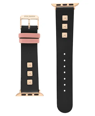 Steve Madden Women's Black and Pink Faux Leather Stud Accented Band Compatible with 42/44/45/Ultra/Ultra 2 Apple Watch - Black, Pink, Rose Gold