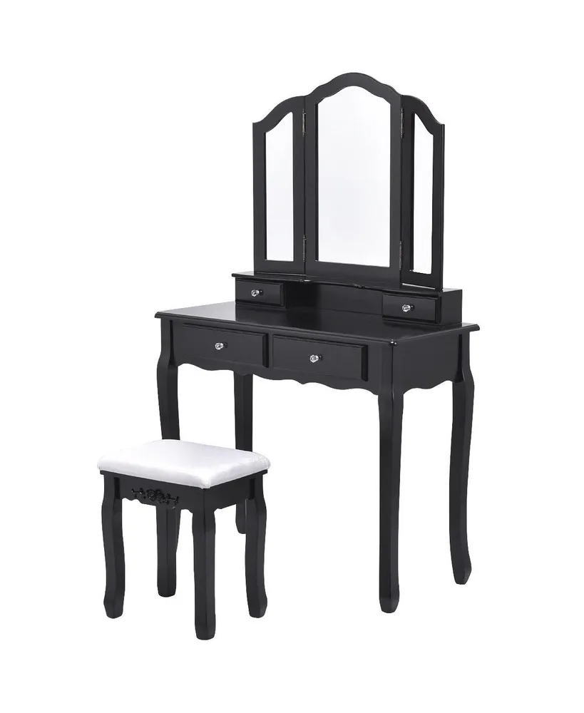 Costway Makeup Table Stool Set Tri Folding Mirror Vanity