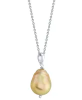 Cultured Golden South Sea Baroque Pearl (8 - 11mm) 18" Pendant Necklace Sterling Silver (Also Tahitian Pearl)