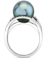 Cultured Tahitian Pearl (11mm) & Diamond (1/2 ct. t.w.) Openwork Statement Ring in 14k White Gold