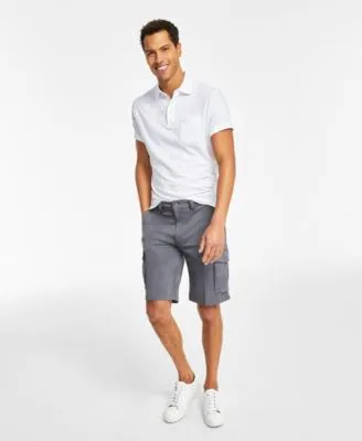 Club Room Mens Regular Fit Textured Polo Shirt Stretch Cargo Shorts Created For Macys