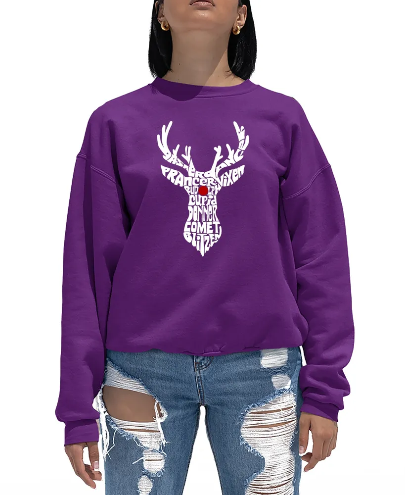 La Pop Art Women's Santa's Reindeer Word Crew Neck Sweatshirt