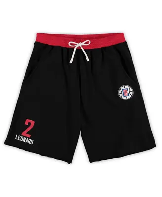 Men's Majestic Kawhi Leonard Black La Clippers Big and Tall French Terry Name Number Shorts