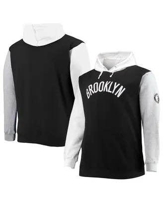 Men's Fanatics Black and White Brooklyn Nets Big Tall Double Contrast Pullover Hoodie