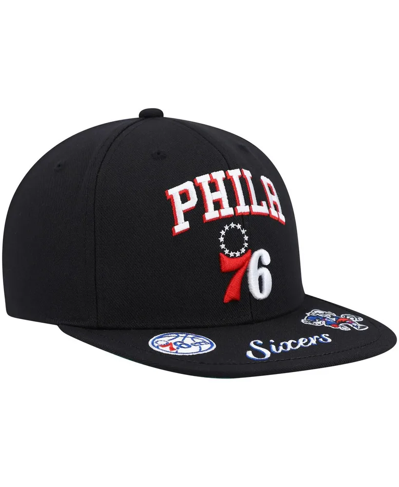 Men's Mitchell & Ness Black Philadelphia 76ers Front Loaded Snapback Hat