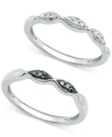 2-Pc Set Black Diamond (1/20 ct. t.w.) & White (1/10 Stack Rings Sterling Silver