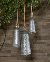 Rosemary Lane Black Metal Bohemian Decorative Cow Bell with Jute Hanging Rope Set 3 Pieces